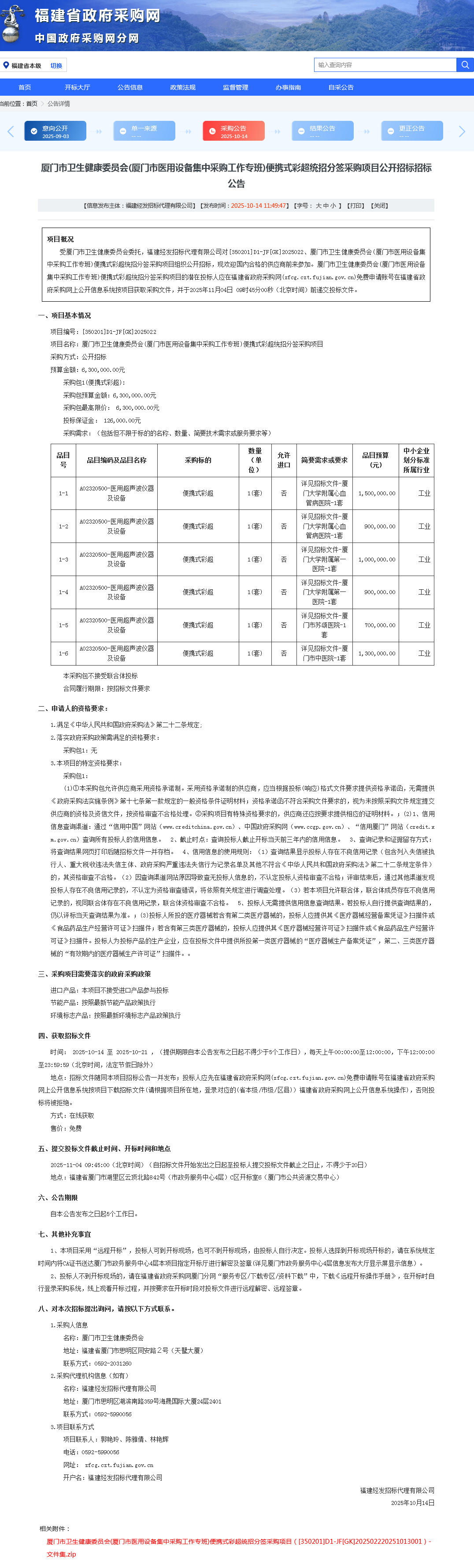 厦门市卫生健康委员会(厦门市医用设备集中采购工作专班)便携式彩超统招分签采购项目公开招标招标公告.png